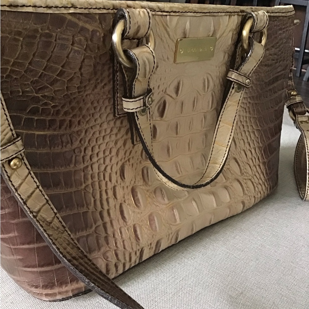 Brahmin Tan Crocodile-Embossed Shoulder Bag